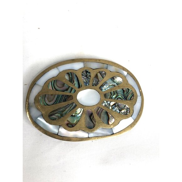 unbranded Jewelry - VTG  Belt Buckle  Inlaid Abalone Shell Inlay Artisan Mother Pearl Western Boho
